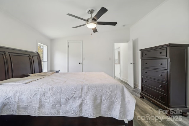 2315 Circle Dr, Great Falls, SC 29055 - bedroom with lofted ceiling, wood finished floors, and a ceiling fan