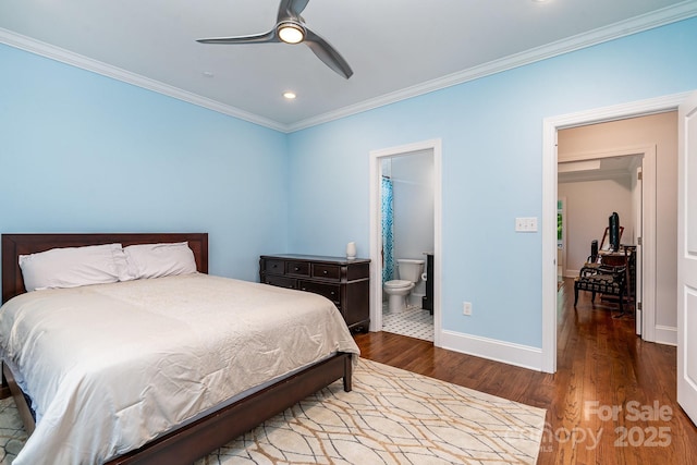 10874 Rise Ln, Fort Mill, SC 29707 - bedroom featuring crown molding, wood finished floors, baseboards, recessed lighting, and a ceiling fan