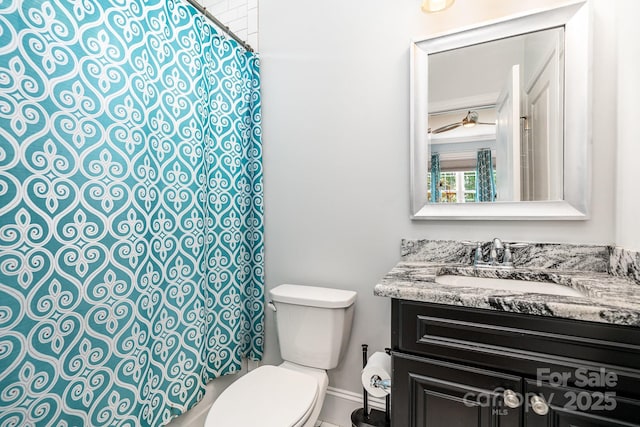 10874 Rise Ln, Fort Mill, SC 29707 - full bath featuring toilet, vanity, a shower with shower curtain, and baseboards