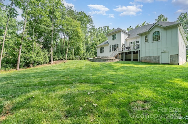 10874 Rise Ln, Fort Mill, SC 29707 - view of grassy yard featuring a wooden deck and stairs