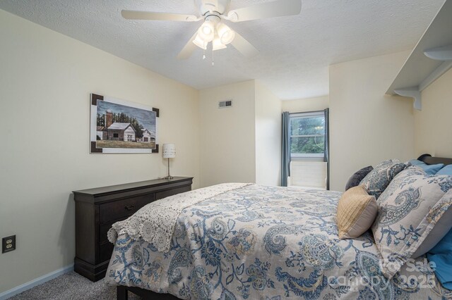 112 Ocean Dr, Shelby, NC 28152 - bedroom with carpet floors, baseboards, a ceiling fan, and a textured ceiling