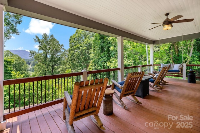 147 Preservation Way, Waynesville, NC 28786 - wooden deck with a ceiling fan and a mountain view