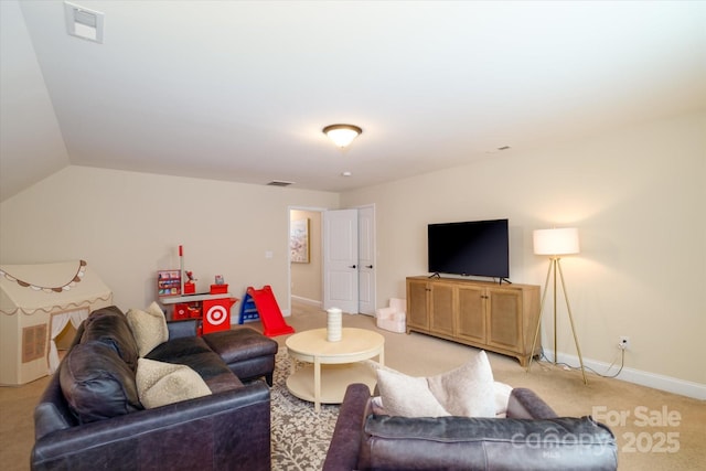4323 Bright Rd, Charlotte, NC 28214 - living area featuring light colored carpet, baseboards, and lofted ceiling