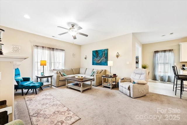 620 River Birch Dr, Salisbury, NC 28146 - living room with plenty of natural light, a ceiling fan, and light colored carpet