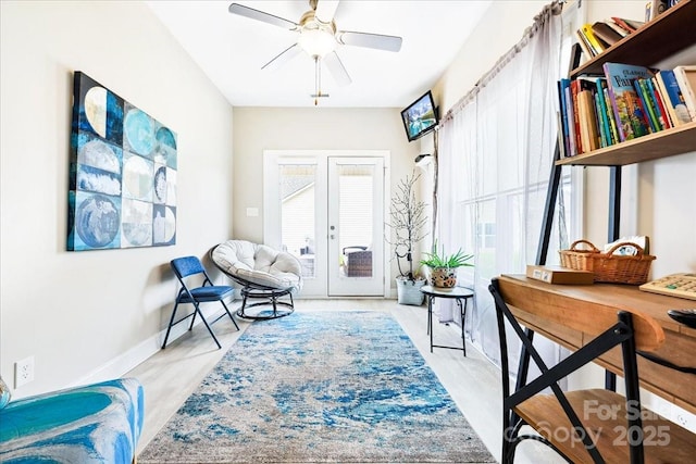 620 River Birch Dr, Salisbury, NC 28146 - sitting room with ceiling fan, baseboards, and wood finished floors