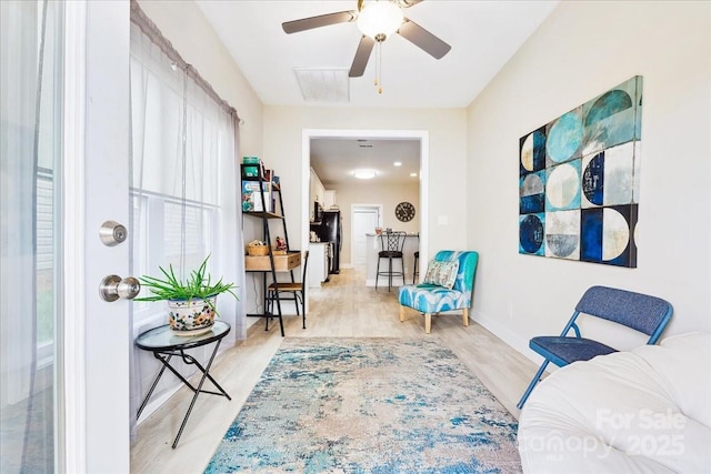 620 River Birch Dr, Salisbury, NC 28146 - sitting room with ceiling fan, light wood-style flooring, and baseboards
