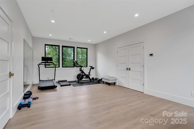 38 Thistle Ln, Fletcher, NC 28732 - workout area with wood finished floors, recessed lighting, and baseboards