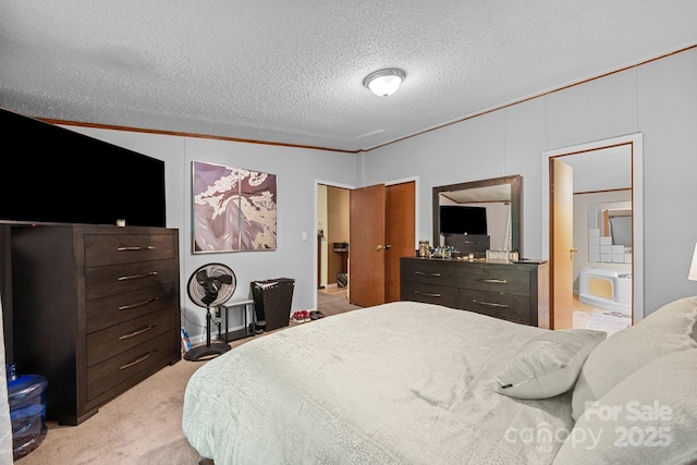 112 Cordella Rd, Candler, NC 28715 - bedroom featuring light carpet, a textured ceiling, ensuite bathroom, and crown molding