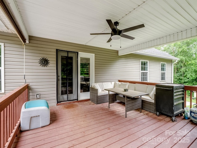 5369 Concord Rd, York, SC 29745 - wooden deck with an outdoor hangout area and a ceiling fan