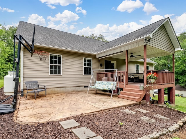 5369 Concord Rd, York, SC 29745 - rear view of property featuring a shingled roof, ceiling fan, a deck, and a patio area