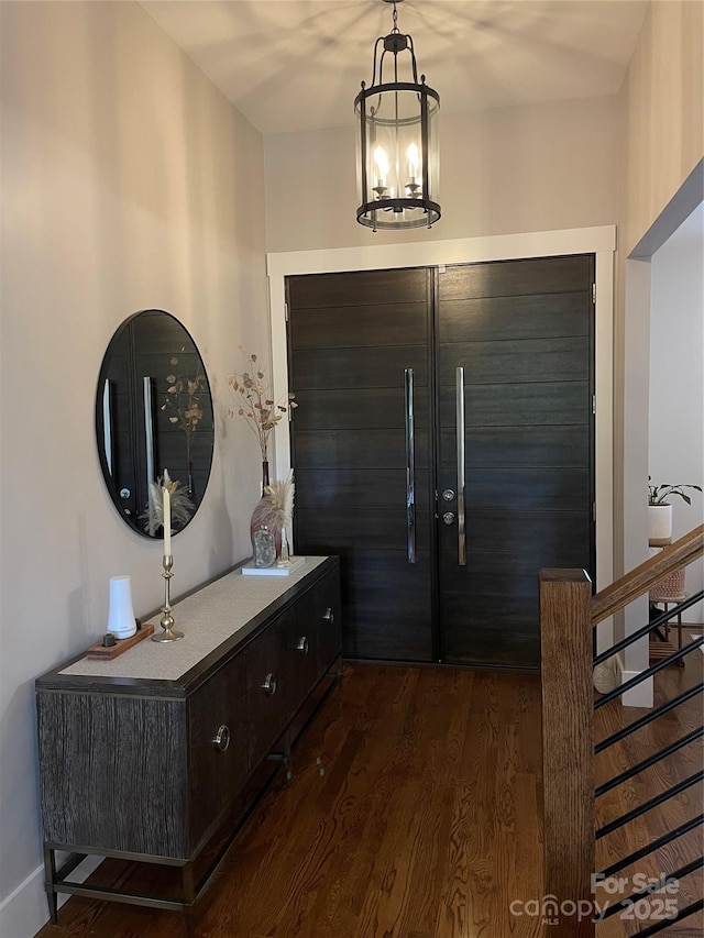 1427 Kinks Ln Unit 47, Maiden, NC 28650 - foyer featuring dark wood-type flooring, a chandelier, and stairway