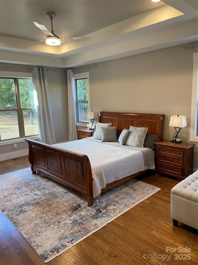 1427 Kinks Ln Unit 47, Maiden, NC 28650 - bedroom featuring a tray ceiling, wood finished floors, and ceiling fan