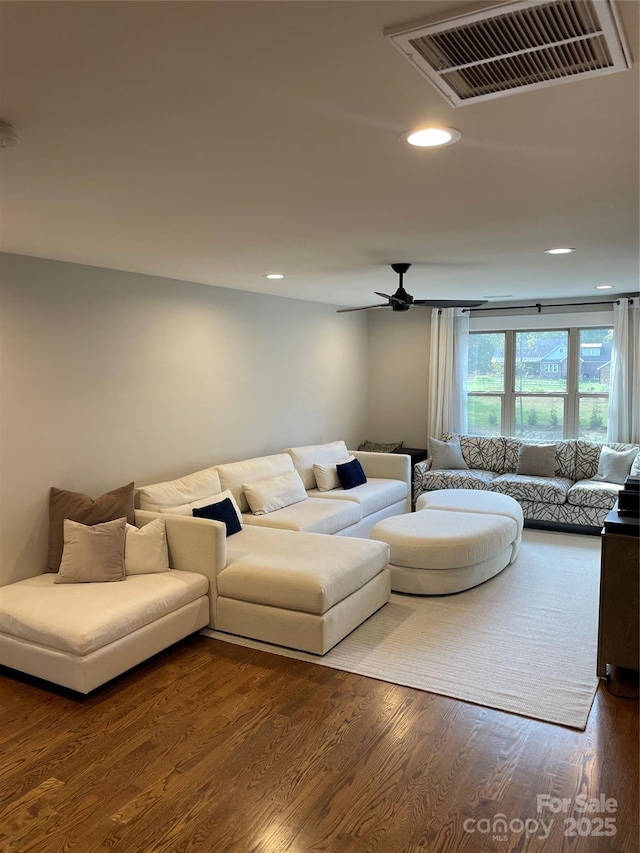 1427 Kinks Ln Unit 47, Maiden, NC 28650 - living room featuring recessed lighting, wood finished floors, and ceiling fan