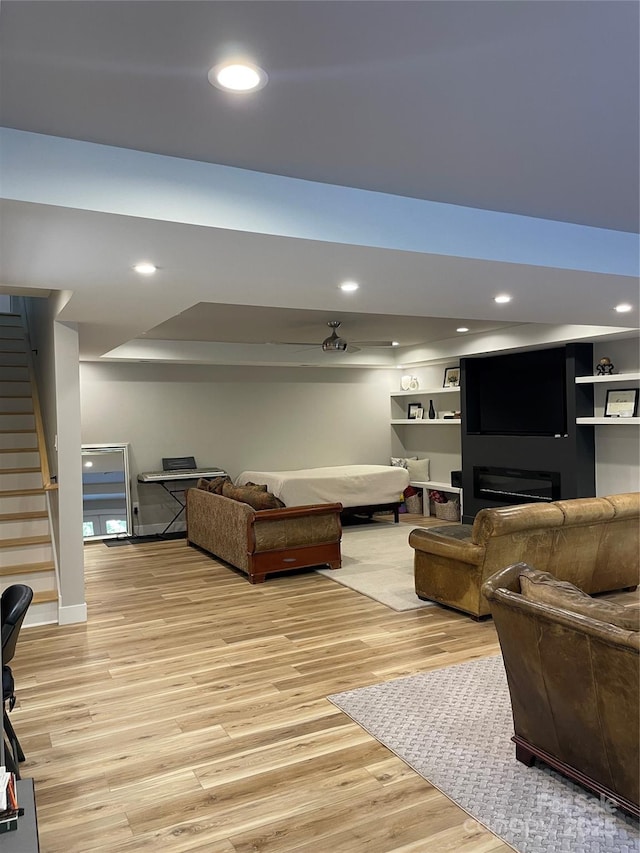 1427 Kinks Ln Unit 47, Maiden, NC 28650 - living room with light wood-type flooring, stairway, recessed lighting, and baseboards