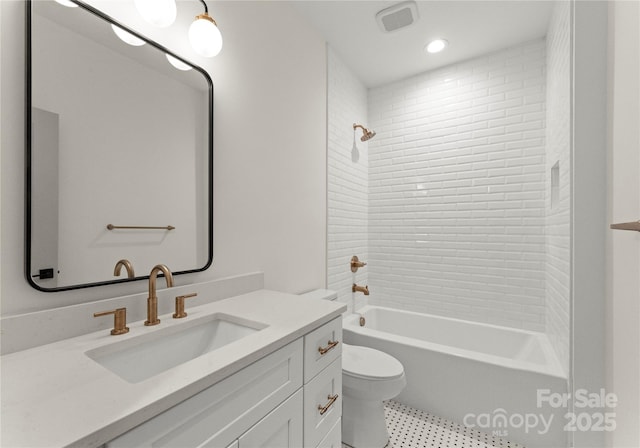2033 Camp Greene St, Charlotte, NC 28208 - full bath featuring vanity, toilet, shower / tub combination, recessed lighting, and tile patterned flooring