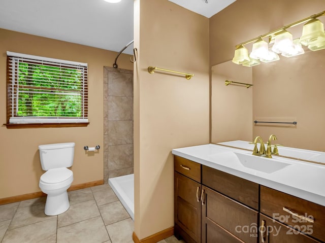 989 Mine Gap Rd, Zirconia, NC 28790 - full bath featuring toilet, vanity, a tile shower, baseboards, and tile patterned floors