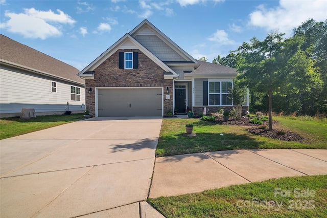 608 Latrobe Dr, Iron Station, NC 28080 - craftsman inspired home featuring driveway, stone siding, a garage, and a front yard
