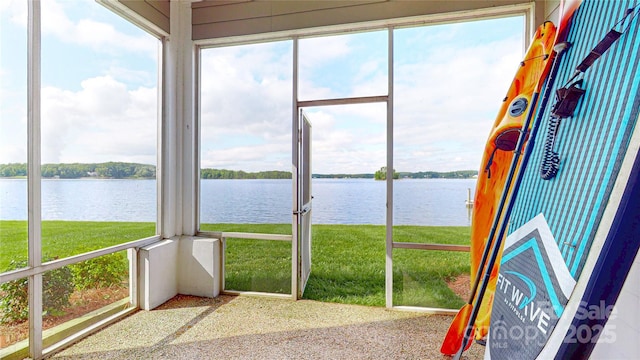 401 Lake Club Dr, Rock Hill, SC 29732 - unfurnished sunroom with a water view and plenty of natural light
