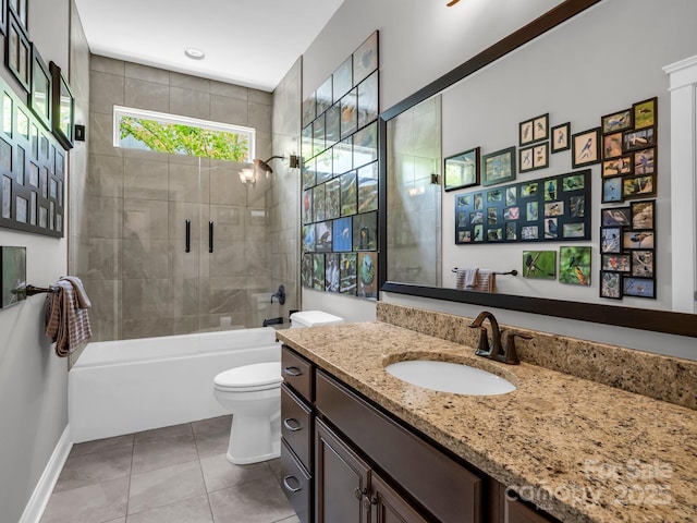 26 Balsam High Rd, Candler, NC 28715 - bathroom featuring vanity, toilet,  shower combination, tile patterned flooring, and baseboards