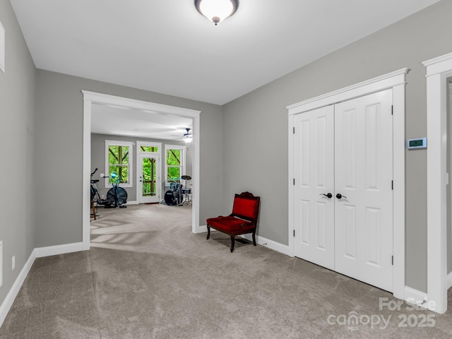 26 Balsam High Rd, Candler, NC 28715 - living area with carpet, baseboards, and ceiling fan