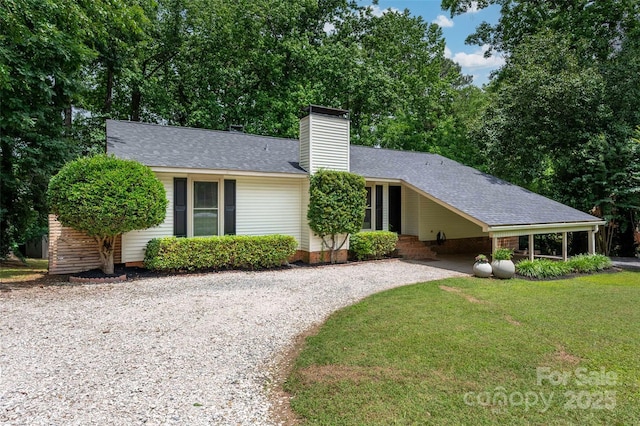 2298 Wintercrest Dr, Rock Hill, SC 29732 - ranch-style home featuring driveway, a chimney, a front yard, and a shingled roof