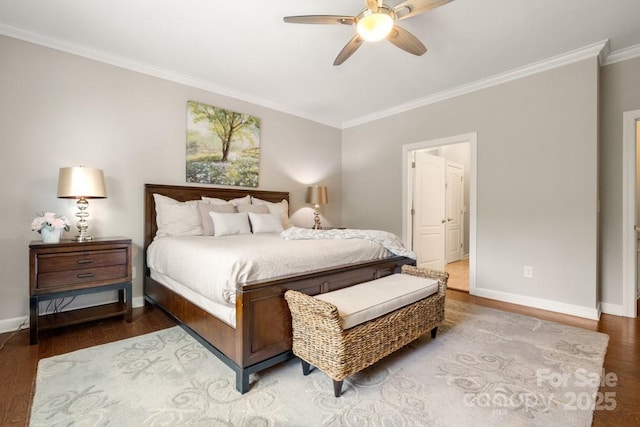 1467 Tranquility Blvd, Lancaster, SC 29720 - bedroom featuring ornamental molding, baseboards, wood finished floors, and a ceiling fan
