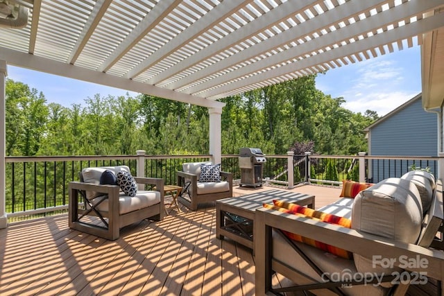 1467 Tranquility Blvd, Lancaster, SC 29720 - wooden deck with an outdoor hangout area, grilling area, and a pergola
