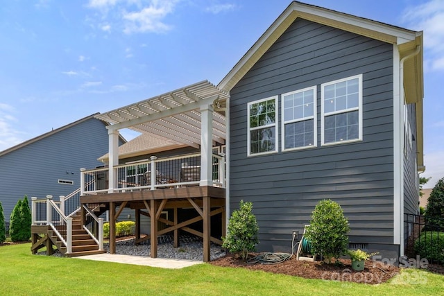 1467 Tranquility Blvd, Lancaster, SC 29720 - back of house featuring a pergola, a yard, a wooden deck, and stairway