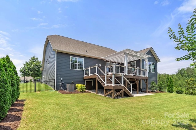 1467 Tranquility Blvd, Lancaster, SC 29720 - rear view of house featuring a pergola, a deck, stairs, cooling unit, and roof with shingles