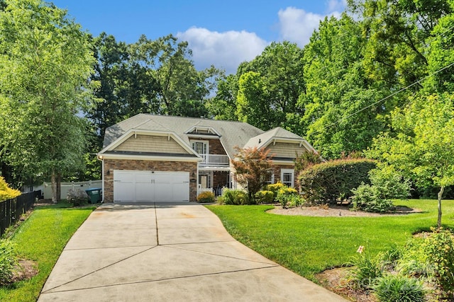 1009 Jerry Ln, Matthews, NC 28105 - view of front of home featuring concrete driveway, an attached garage, a balcony, and stone siding