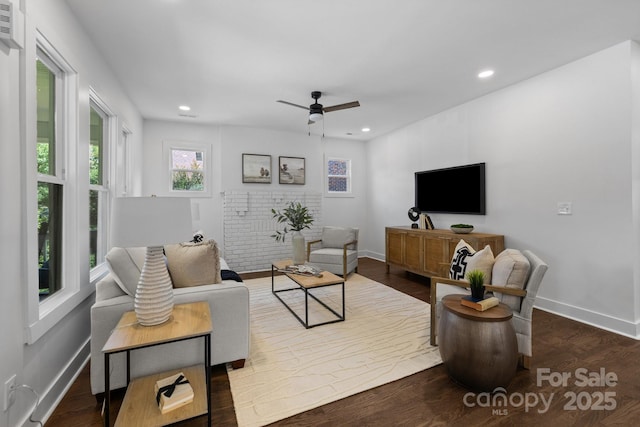 1922 Thomas Ave, Charlotte, NC 28205 - living area with recessed lighting, ceiling fan, and wood finished floors