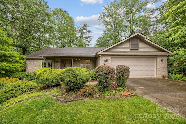 206 Pine Knot Trl, Hendersonville, NC 28739 - ranch-style home featuring driveway, an attached garage, brick siding, and roof with shingles