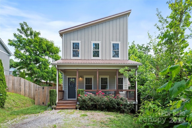 109 Druid Dr, Asheville, NC 28806 - view of front of house with board and batten siding, a porch, and metal roof