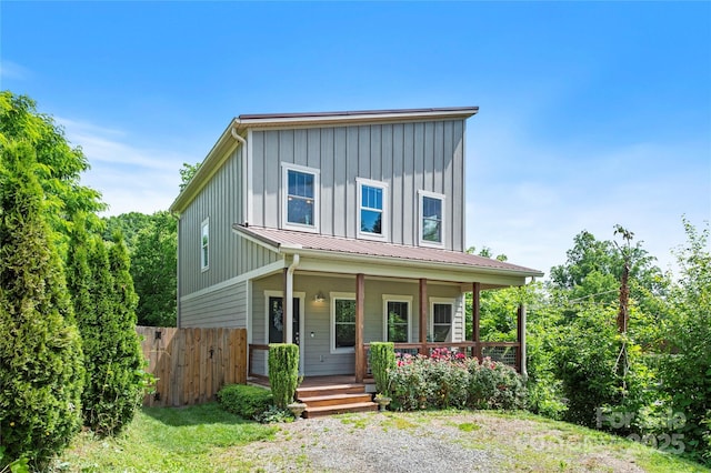 109 Druid Dr, Asheville, NC 28806 - view of front of home with a porch, board and batten siding, and metal roof
