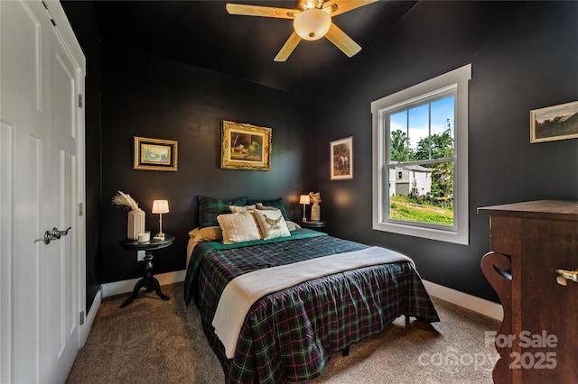 109 Druid Dr, Asheville, NC 28806 - carpeted bedroom featuring vaulted ceiling, ceiling fan, and baseboards