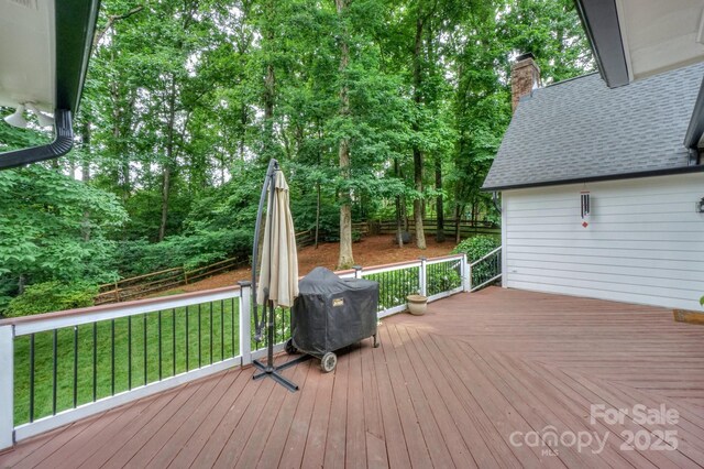 14831 Charterhouse Ln, Huntersville, NC 28078 - wooden deck featuring grilling area and view of scattered trees