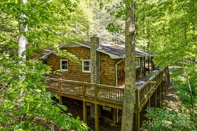 823 Turtle Creek Rd, Sylva, NC 28779 - rear view of house featuring a wooden deck and a chimney