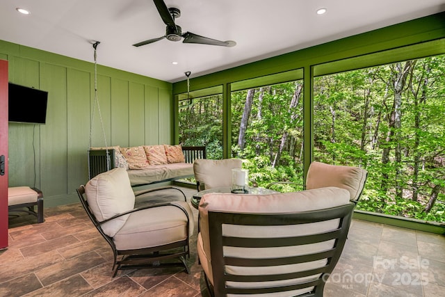 1760 Winding Creek Dr, Waynesville, NC 28786 - sunroom / solarium with a ceiling fan and an outdoor living space