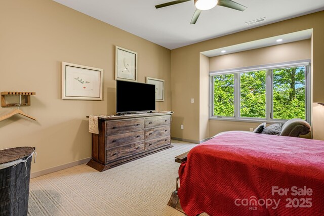 1760 Winding Creek Dr, Waynesville, NC 28786 - bedroom featuring light colored carpet, baseboards, a ceiling fan, and recessed lighting