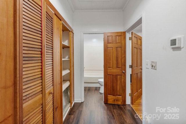 956 Stony Point Rd, Kings Mountain, NC 28086 - hall featuring dark wood finished floors and ornamental molding