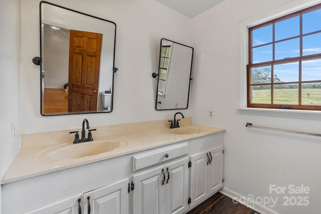 956 Stony Point Rd, Kings Mountain, NC 28086 - full bathroom with double vanity, baseboards, and wood finished floors