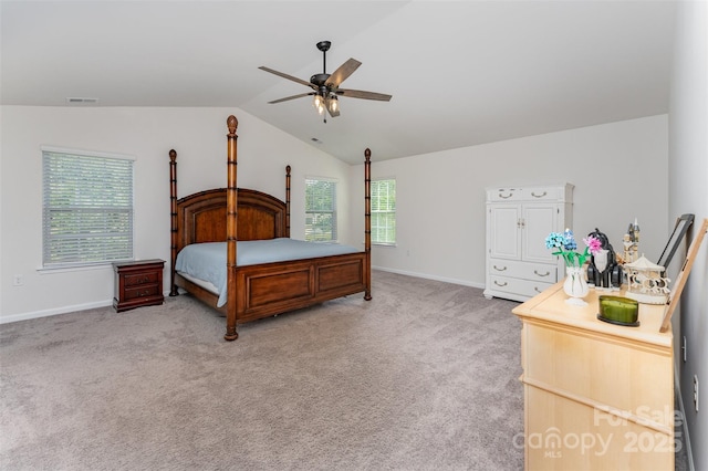 347 Carolina Hemlock Dr, Locust, NC 28097 - bedroom featuring lofted ceiling, light colored carpet, baseboards, and a ceiling fan