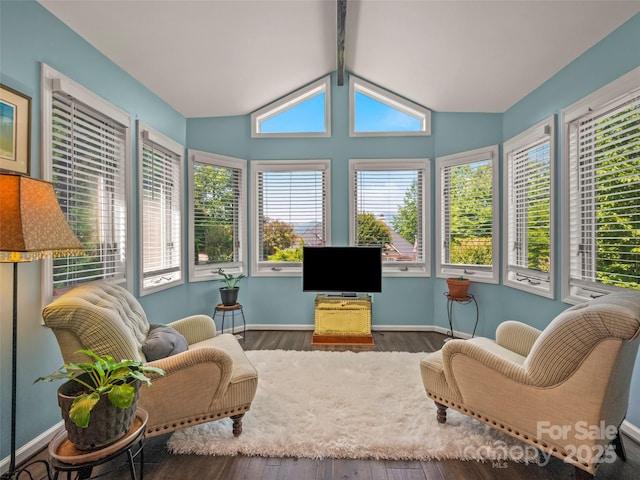 117 Eagles Crest Way, Lake Lure, NC 28746 - sunroom featuring wood finished floors, vaulted ceiling, and baseboards