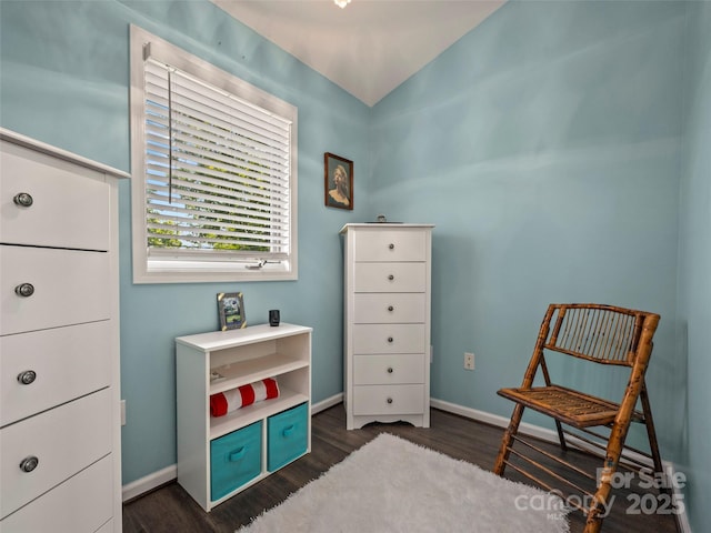 117 Eagles Crest Way, Lake Lure, NC 28746 - living area featuring dark wood-type flooring, baseboards, and vaulted ceiling