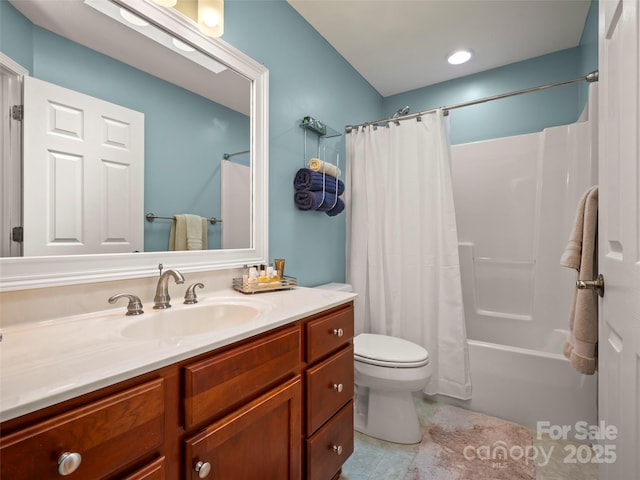 117 Eagles Crest Way, Lake Lure, NC 28746 - bathroom featuring vanity, toilet, shower / bath combination with curtain, and tile patterned floors