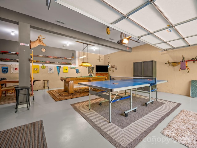 117 Eagles Crest Way, Lake Lure, NC 28746 - playroom with finished concrete floors, a garage, and pool table