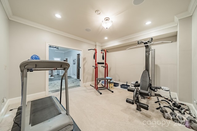 1032 Seminole Dr, Waxhaw, NC 28173 - workout area featuring carpet, crown molding, and recessed lighting