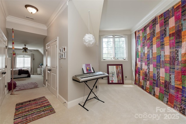 1032 Seminole Dr, Waxhaw, NC 28173 - carpeted foyer entrance featuring ornamental molding and a ceiling fan