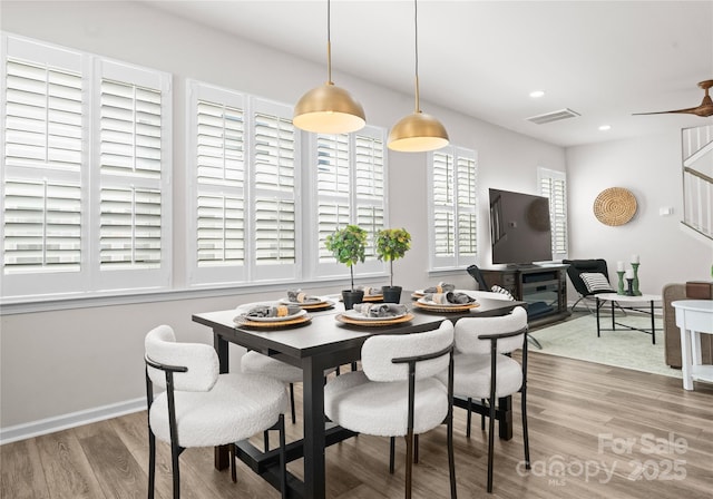 5481 Comiskey Aly, Kannapolis, NC 28081 - dining space featuring wood finished floors, baseboards, recessed lighting, and a ceiling fan
