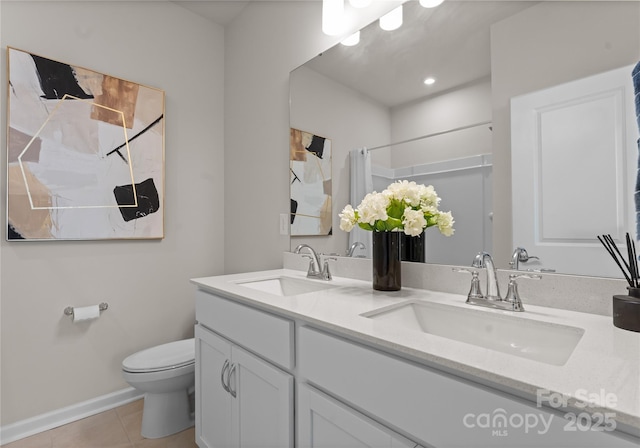 5481 Comiskey Aly, Kannapolis, NC 28081 - full bath with tile patterned flooring, double vanity, toilet, baseboards, and a shower with curtain